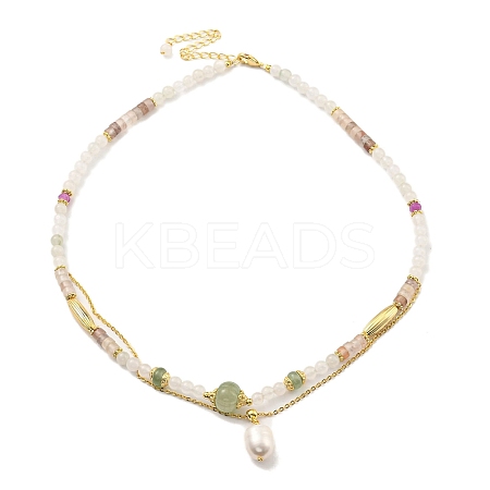 Natural Mixed Gemstone Round Beaded Necklaces NJEW-M214-07G-1