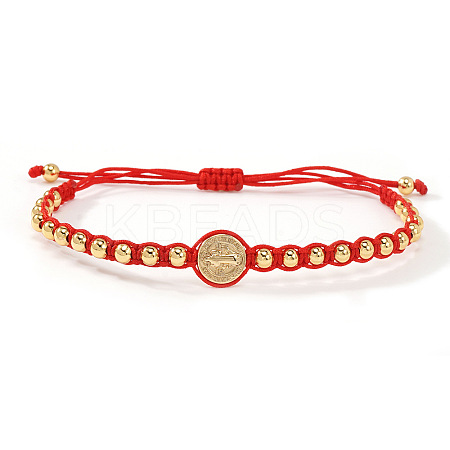 Adjustable Brass Round Beads Braided Bracelets SQ0566-2-1