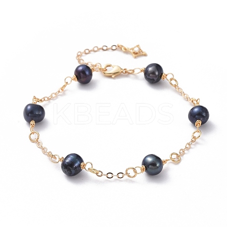 Natural Cultured Freshwater Pearl Beads Link Bracelets BJEW-JB04818-02-1