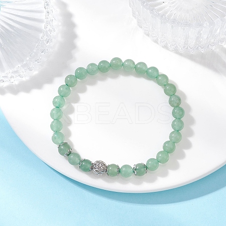 Natural Green Aventurine & Brass Round Beaded Stretch Bracelets for Women BJEW-JB12266-01-1