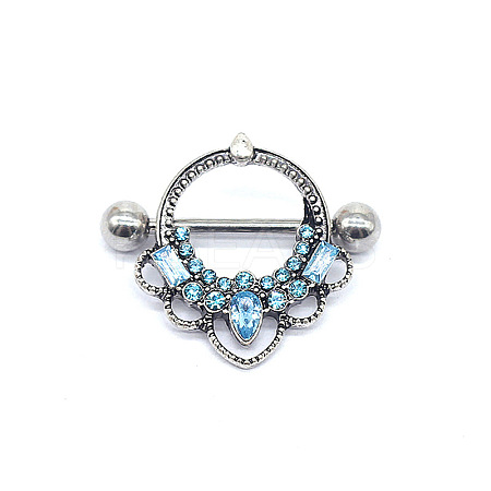 316 Surgical Stainless Steel & Zinc Alloy & Glass Rhinestone Nipple Rings WG3961D-01-1