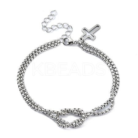 Tarnish Resistant 304 Stainless Steel Hollow Cross Charm Bracelet with Double Layer Box Chains LS-BJEW-A002-01P-1