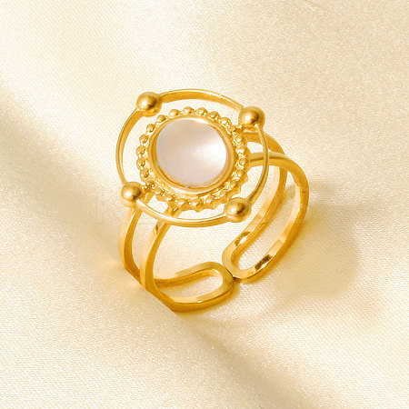 304 Stainless Steel with Natural Shell Cuff Open Rings for Women SL7571-3-1