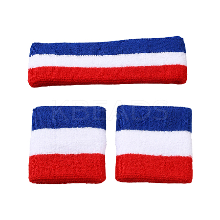 Cotton Sweatbands Sports 1Pc Headbands & 1 Pair Wristbands Sets for Athletic Exercise AJEW-DJ0006-17C-1
