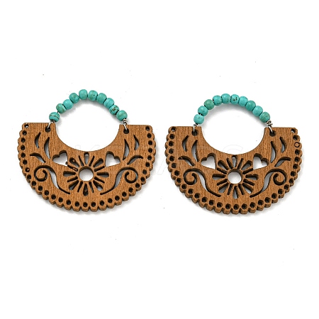 Laser Cut Poplar Wood Pendants Bag Charms with Dyed Synthetic Turquoise FIND-G073-06-1