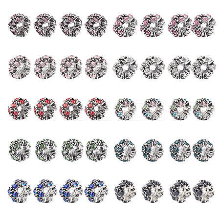 40Pcs 10 Colors Alloy Rhinestone European Beads MPDL-CA0001-03-1