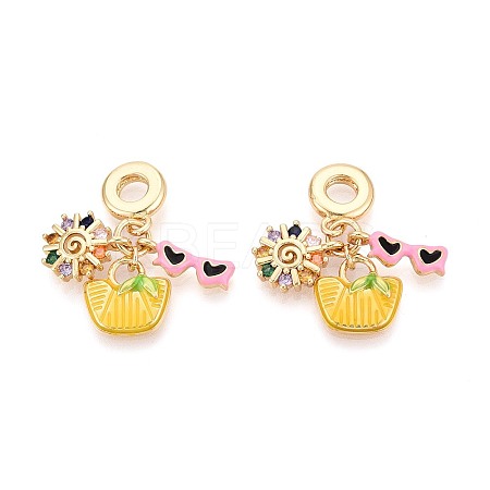 Brass Micro Pave Colorful Cubic Zirconia and Enamel European Dangle Charms KK-T079-75G-1