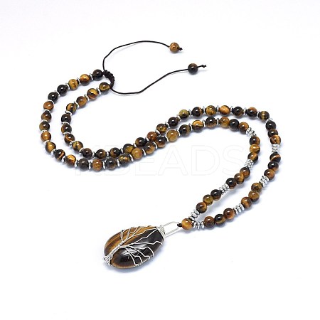 Natural Tiger Eye Pendant Necklaces NJEW-P241-C05-1