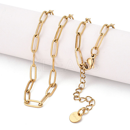 Ion Plating(IP) 304 Stainless Steel Paperclip Chain Necklace NJEW-D045-14G-04-1
