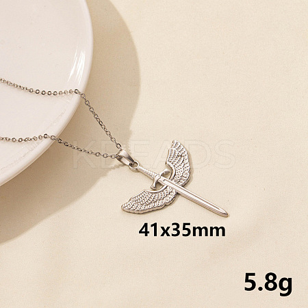 Vintage Stainless Steel Sword with Wing Pendant Necklaces for Women QX2053-7-1