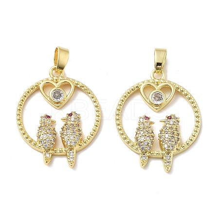 Bird with Heart Brass Micro Pave Cubic Zirconia Pendants KK-M325-17C-G-1