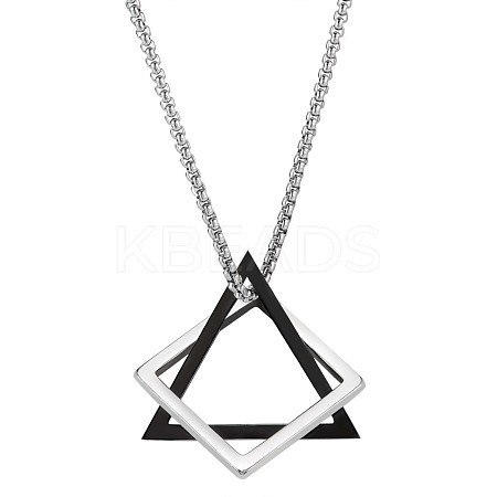 304 Stainless Steel Triangle & Rhombus Pendant Necklace with Box Chains JN1045A-1