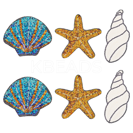 6Pcs 3 Style Beach Theme Glitter Cloth Patches PATC-FG0001-18-1