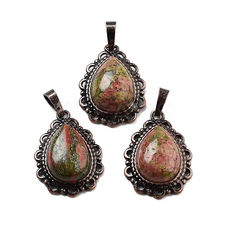 Natural Unakite Teardrop Pendants G-K363-01R-22-1