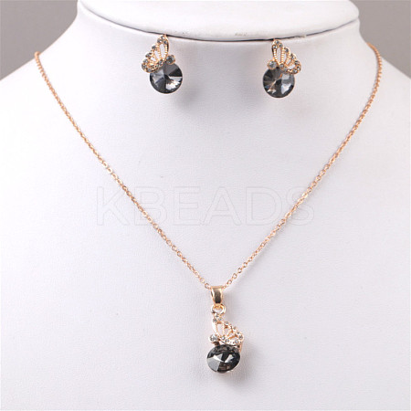 Butterfly & Flat Round Alloy Rhinestone Pendant Necklaces & Stud Earrings FS-WG892EC-03-1