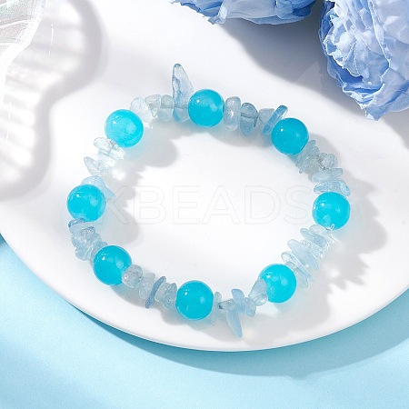 Baking Paint Imitation Jade Glass Round Beaded Stretch Bracelets for Women BJEW-JB12158-02-1