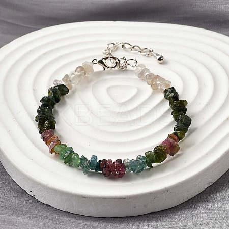 Natural Multicolor Tourmaline Chip Beaded Bracelets for Women BJEW-M110-02-1