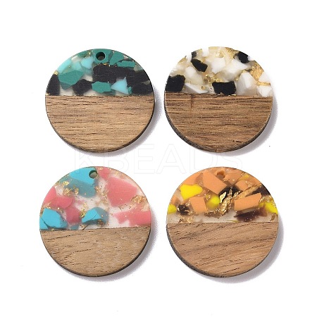 Transparent Resin & Walnut Wood Pendants RESI-N025-045-1