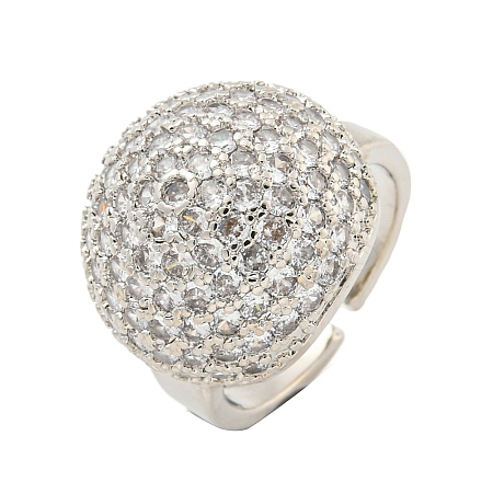 Real Platinum Plated Brass Micro Pave Clear Cubic Zirconia Cuff Rings RJEW-L113-017P-03-1