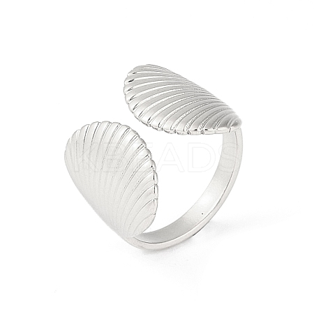304 Stainless Steel Shell Shape Open Cuff Rings RJEW-S418-01P-1