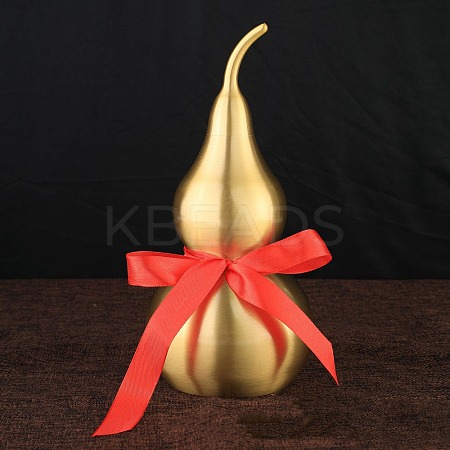 Brass Hollow Tilted Head Gourd Statue Ornament with Red Luck Strip DJEW-PW0018-03D-1