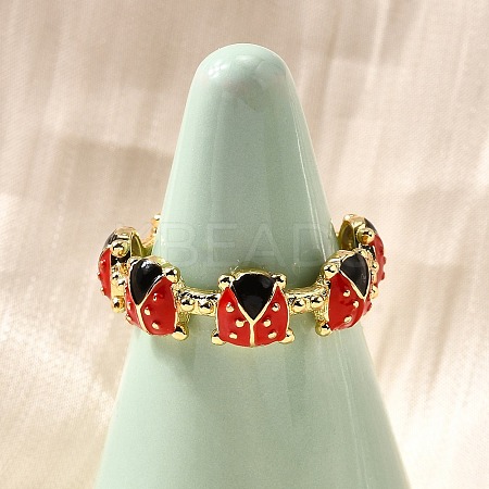 Brass Enamel Adjustable Open Cuff Rings for Women RJEW-I111-01G-08-1
