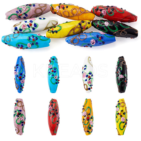 8Pcs 8 Colors Handmade Gold Sand Lampwork Beads Strands LAMP-TA0002-26-1