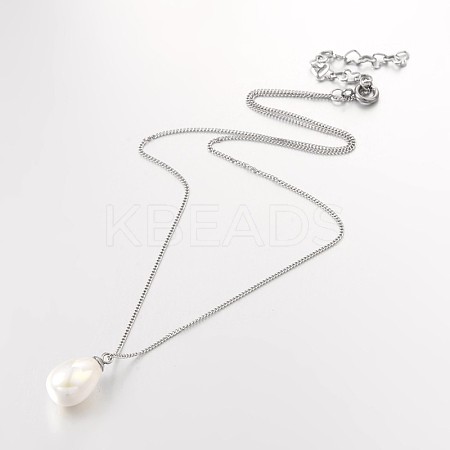 304 Stainless Steel Shell Pearl Beaded Pendant Necklaces NJEW-JN01306-1