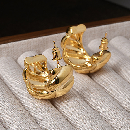 Twist C-Shaped Brass Half Hoop Stud Earrings for Women EJEW-G391-17G-1