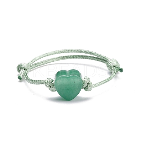 Natural Green Aventurine Heart Braided Cord Bracelet BJEW-JB07685-03-1