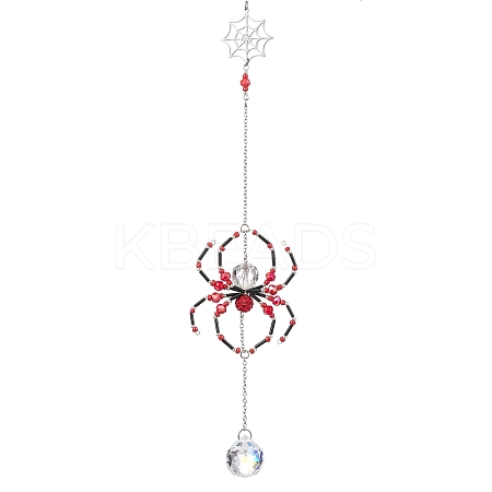 Spider Glass Beaded Hanging Ornaments HJEW-TA00172-02-1