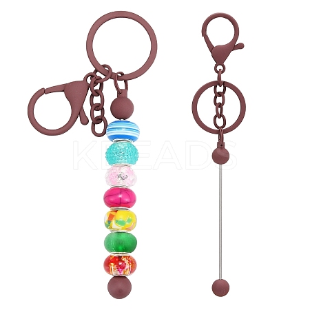 Baking Paint Alloy and Brass Bar Beadable Keychain for Jewelry Making DIY Crafts DIY-YW0007-58H-1