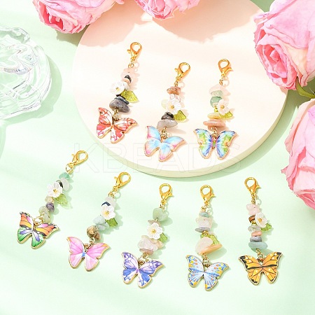8Pcs Butterfly Alloy Enamel Pendant Decorations HJEW-JM04157-1