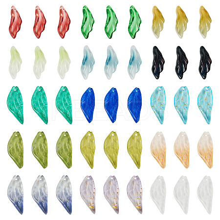 75Pcs 15 Colors Transparent Glass Leaf Pendants GLAA-TA0003-30-1