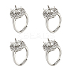  4Pcs Adjustable Brass Micro Pave Clear Cubic Zirconia Finger Ring Components ZIRC-NB0002-06P-1