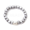 Cube Non-magnetic Synthetic Hematite Beads Stretch Finger Rings RJEW-JR00705-1