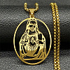 201 Stainless Steel Oval with Hollow Juses Pendant Necklaces NJEW-K283-05G-1