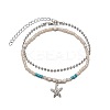 1Pc Starfish Alloy Charm Glass Seed Beaded Stretch Anklets and 1Pc Alloy Ball Chain Anklets FS-WGED47C-01-5