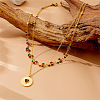 304 Stainless Steel Siam Rhinestone Heart Pendant Cherry Link Chain Double Layer Necklaces for Women NJEW-B132-01G-2
