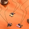 Halloween Theme Alloy Enamel Cat Pendant Necklace with 304 Stainless Steel Cable Chains NJEW-JN04371-6