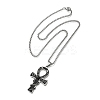 201 Stainless Steel Pave Natural Tiger Eye Ankh Cross Pendant Box Chain Necklaces STAS-D196-04P-3