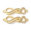 Rack Plating Brass Clear Cubic Zirconia Infinity Heart Connector Charms KK-C084-13A-G-1