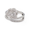 Clear Cubic Zirconia Flower Adjustable Ring RJEW-L100-021P-2