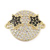 Rack Plating Brass Micro Pave Clear Cubic Zirconia Flat Round Connector Charms KK-A234-040G-02-1