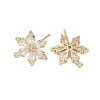 Flower Brass Micro Pave Clear Cubic Zirconia Stud Earring Findings KK-F921-09G-2