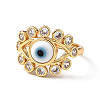 Lampwork Evil Eye Open Cuff Ring with Clear Cubic Zirconia RJEW-L104-03G-02-2