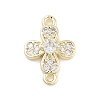 Brass Pave Clear Cubic Zirconia Flower Links Connector Charms KK-Z061-02G-02-1