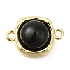 Brass Pave Black Glass Square Links Connector Charms KK-K388-20G-1