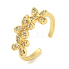 Flower Rack Plating Brass Micro Pave Cubic Zirconia Open Cuff Rings for Women RJEW-N047-01G-03-RS-1