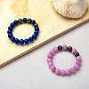 Blue Natural Mashan Jade Round Beaded Stretch Bracelet BJEW-SW00077-03-2